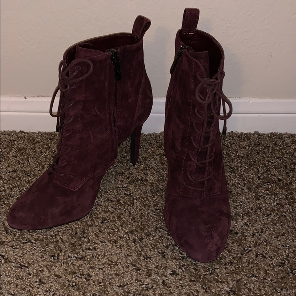 Maroon suede lace up bootie